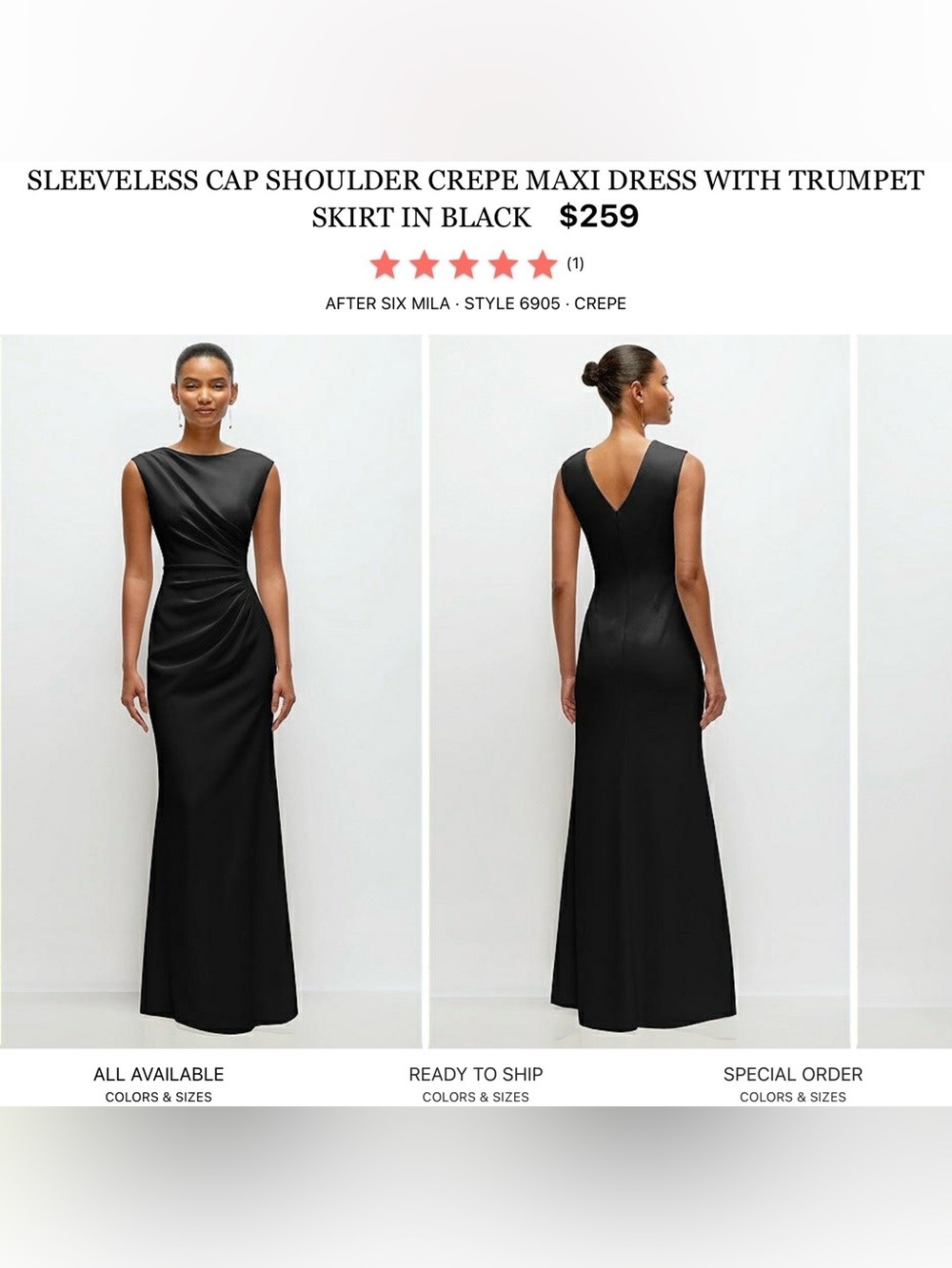 After Six Black Sleeveless Cap-Shoulder Crepe Maxi Dress